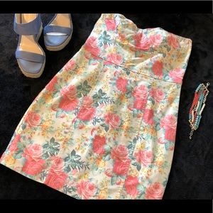 As You Wish Strapless Floral Denim Summer Dress